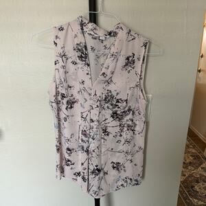 Bar III Pink Floral Blouse with Mandarin Collar